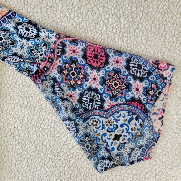 Coco Bianco Colorful Bell Sleeve Tie Back Pink Blue White Blouse Size M - Picture 8 of 14